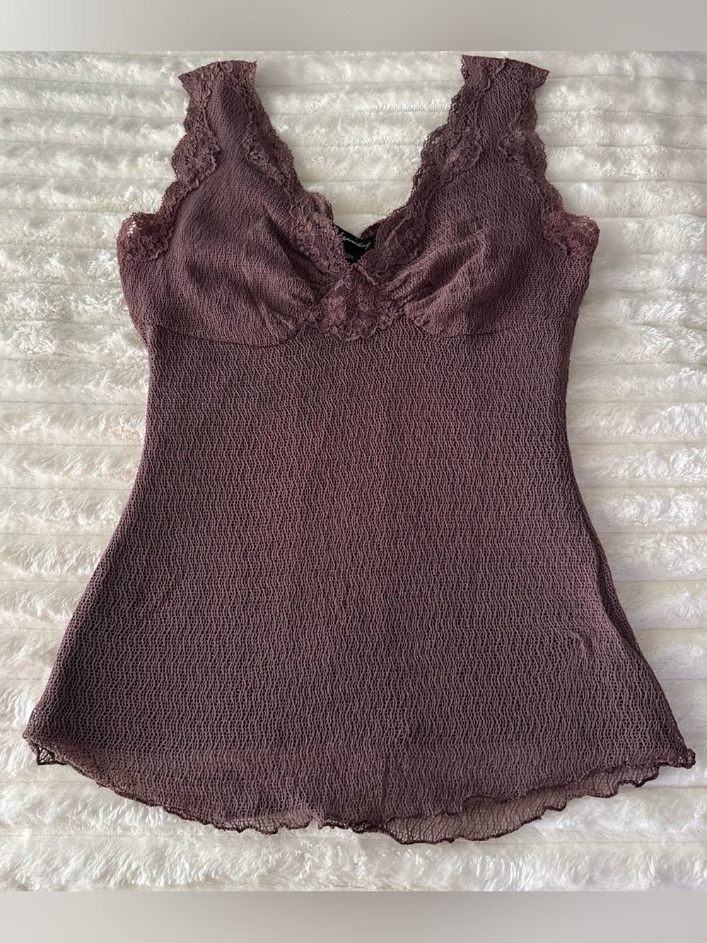 Ann Ferriday Mauve Lace Mesh Tank Top One Size Y2K Coquette Fairycore